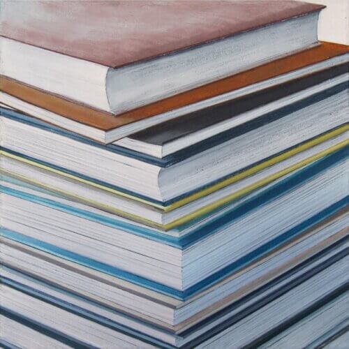  Bücherstapel, Acryl auf Leinwand, 27 x 27