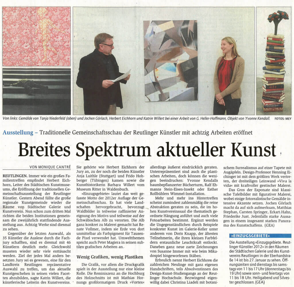 Reutlinger Künstler 2012, Reutlinger Generalanzeiger 01.12.2012